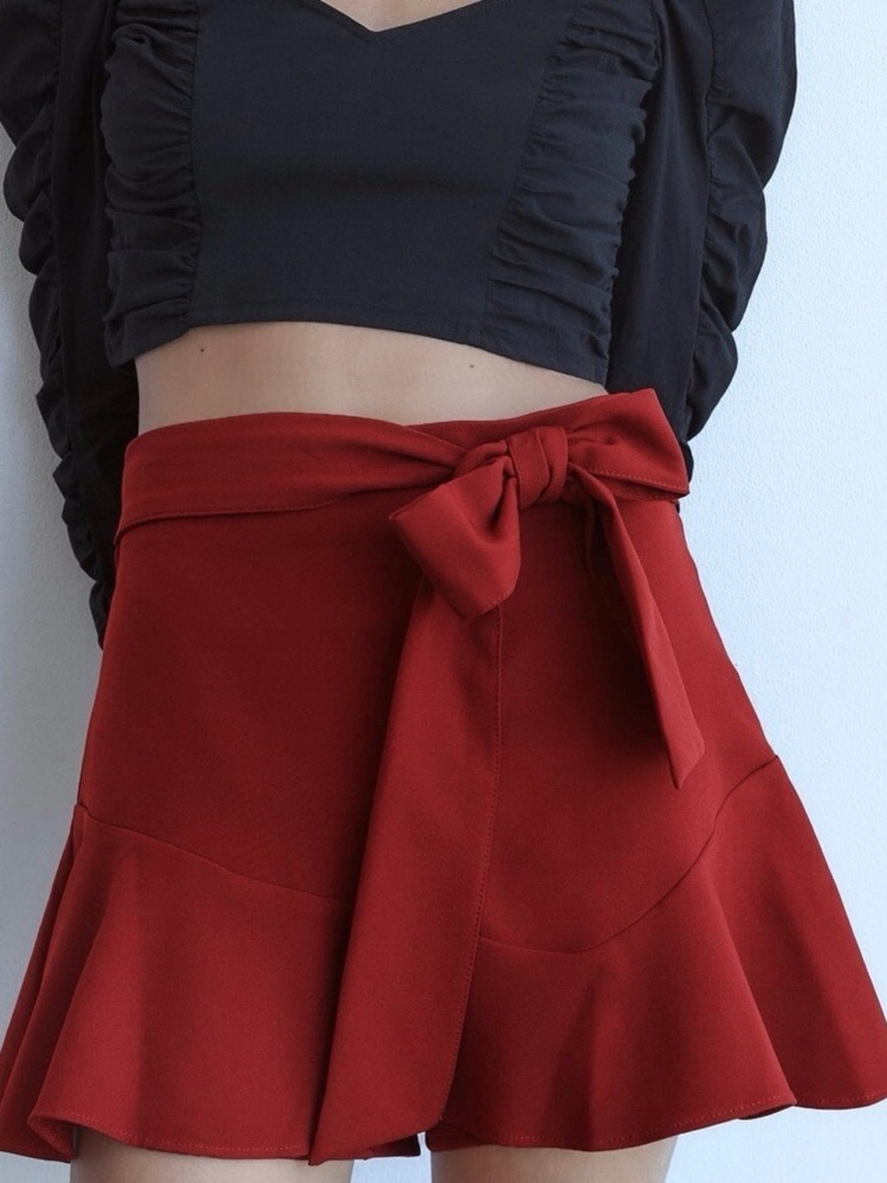 ZARA Red Tie-Waist Flared Mini Skirt/Skort NWT Jr’s size Small
